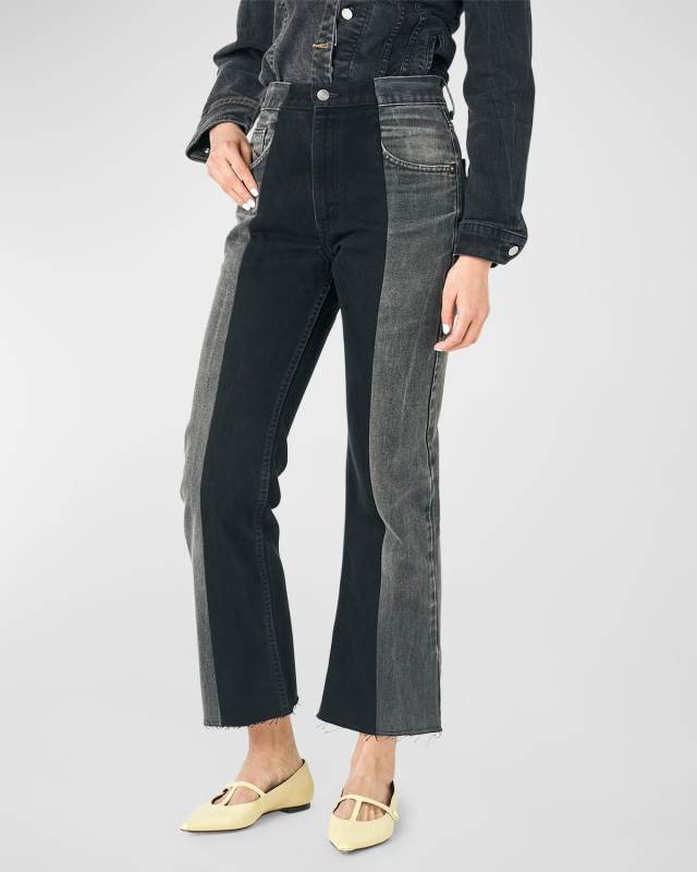 Two-Tone Cropped Flare Jeans