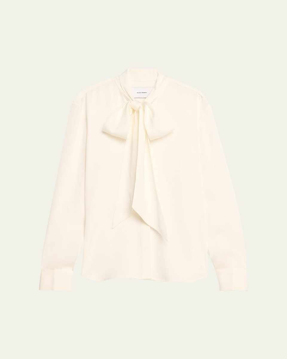 Scarf-Neck Satin Crepe Blouse