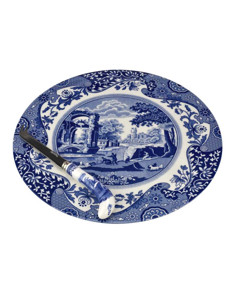 Blue Italian Cheese Plate & Knife 2-Piece Set