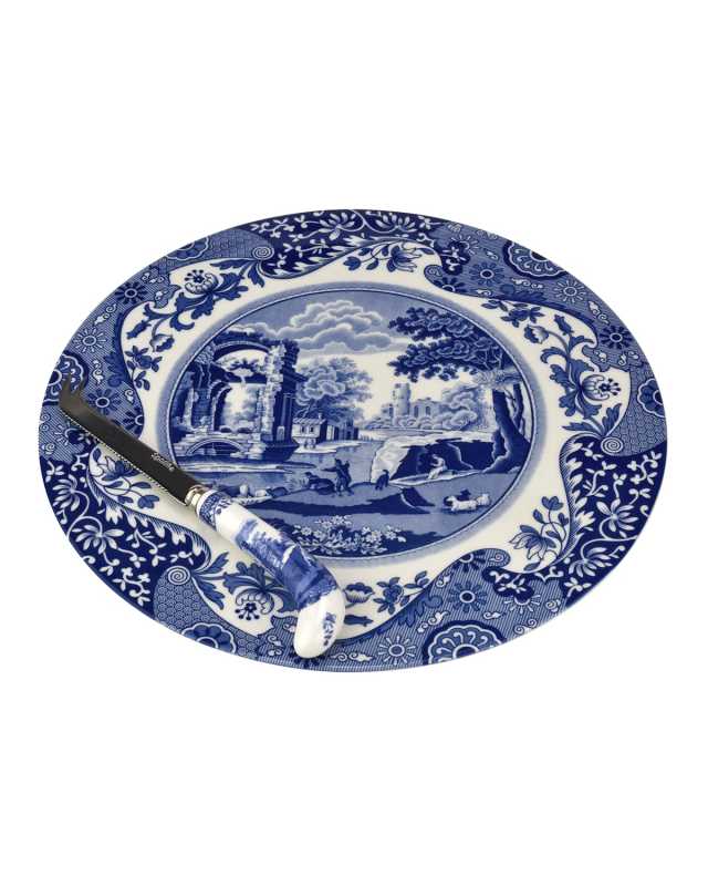 Blue Italian Cheese Plate & Knife 2-Piece Set