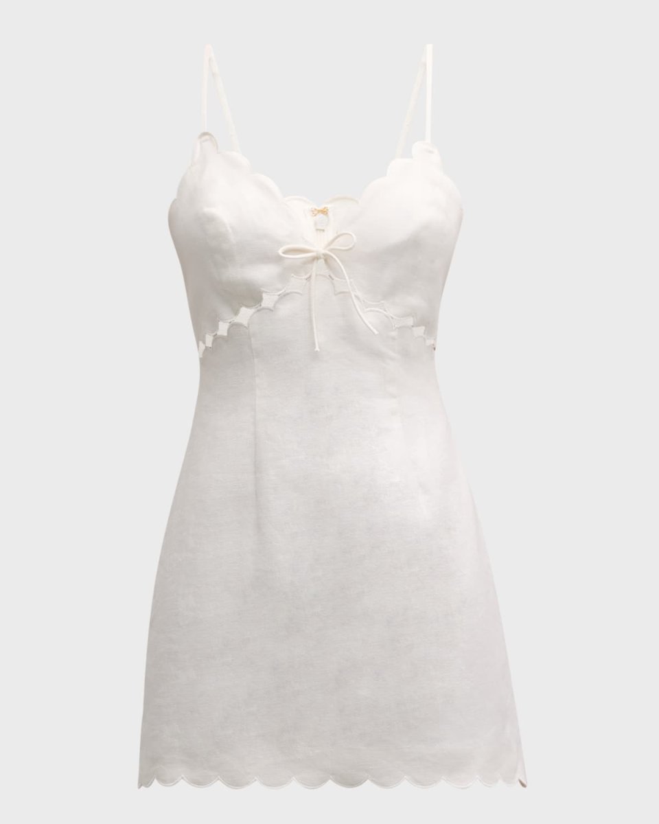 Sydow Scalloped Linen Cutout Mini Dress