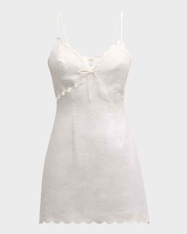 Sydow Scalloped Linen Cutout Mini Dress
