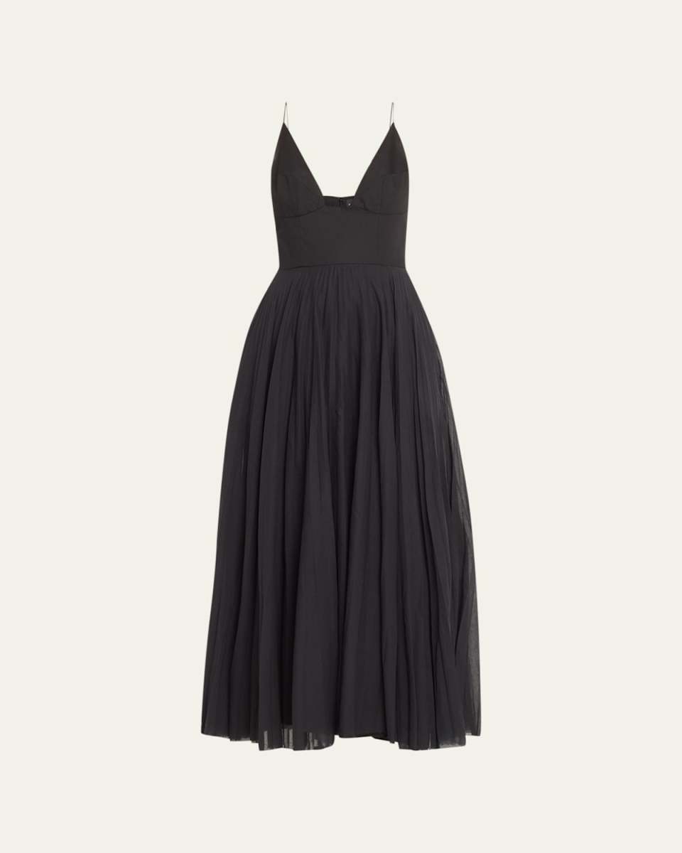 Bralette-Style Maxi Dress with Pleated Skirt