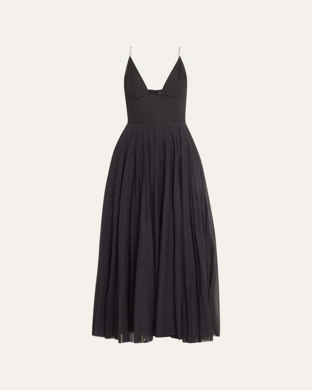 Bralette-Style Maxi Dress with Pleated Skirt