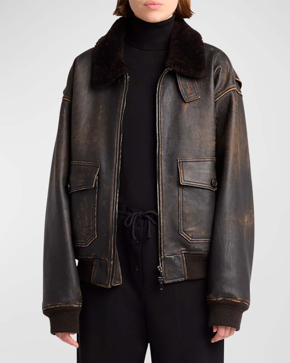 Adonis Lambskin Leather and Shearling Aviator Jacket
