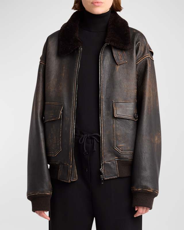 Adonis Lambskin Leather and Shearling Aviator Jacket