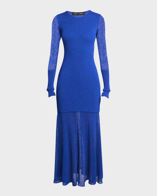 Anita Long-Sleeve Sheer Open-Knit Layered Maxi Dress