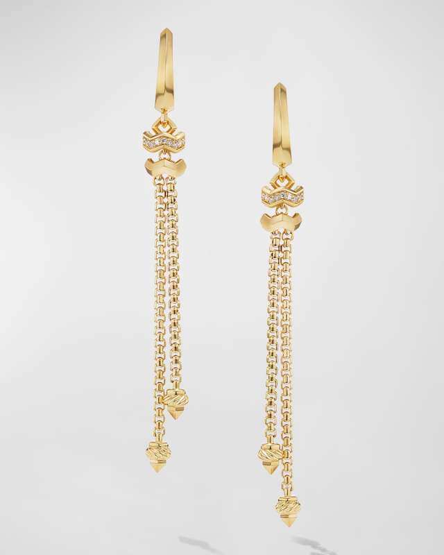 Zig Zag Stax Chain Earrings with Diamonds in 18K Gold, 64.5mm