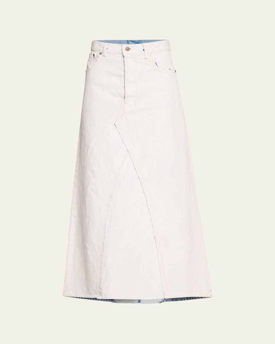Long White Paint Denim Skirt