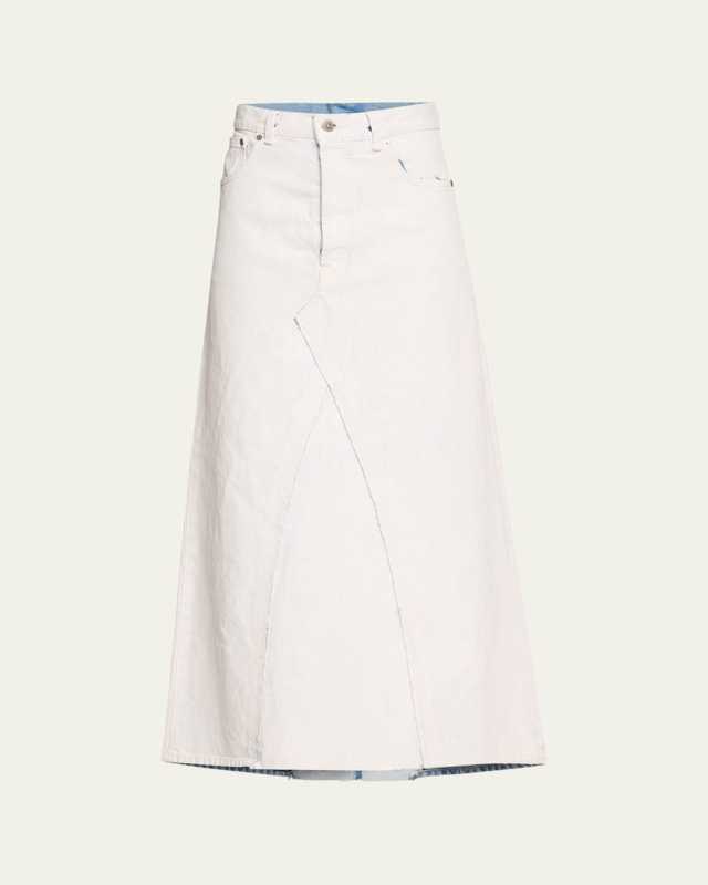 Long White Paint Denim Skirt
