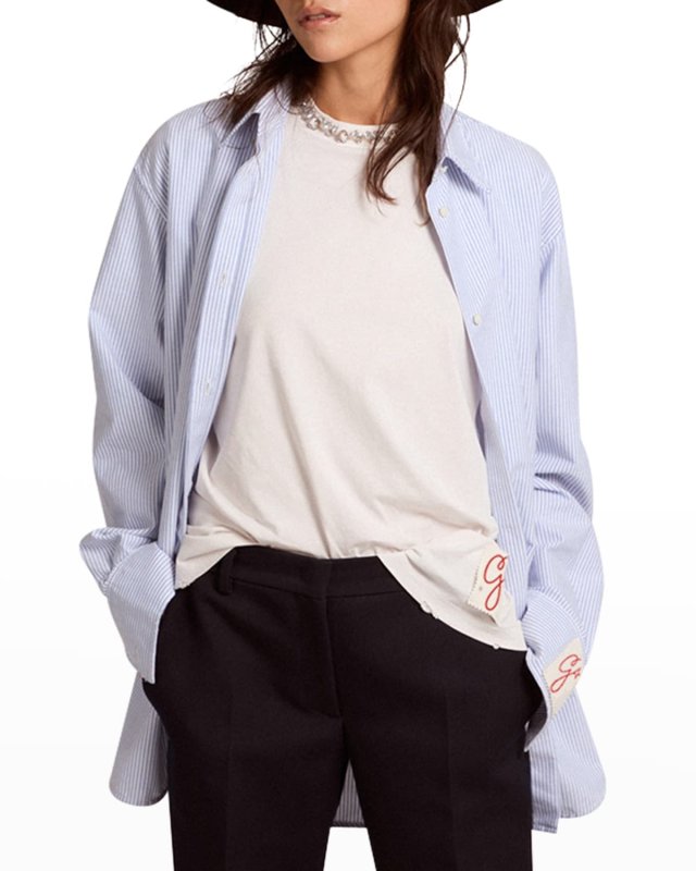 Striped Boyfriend Button-Front Shirt