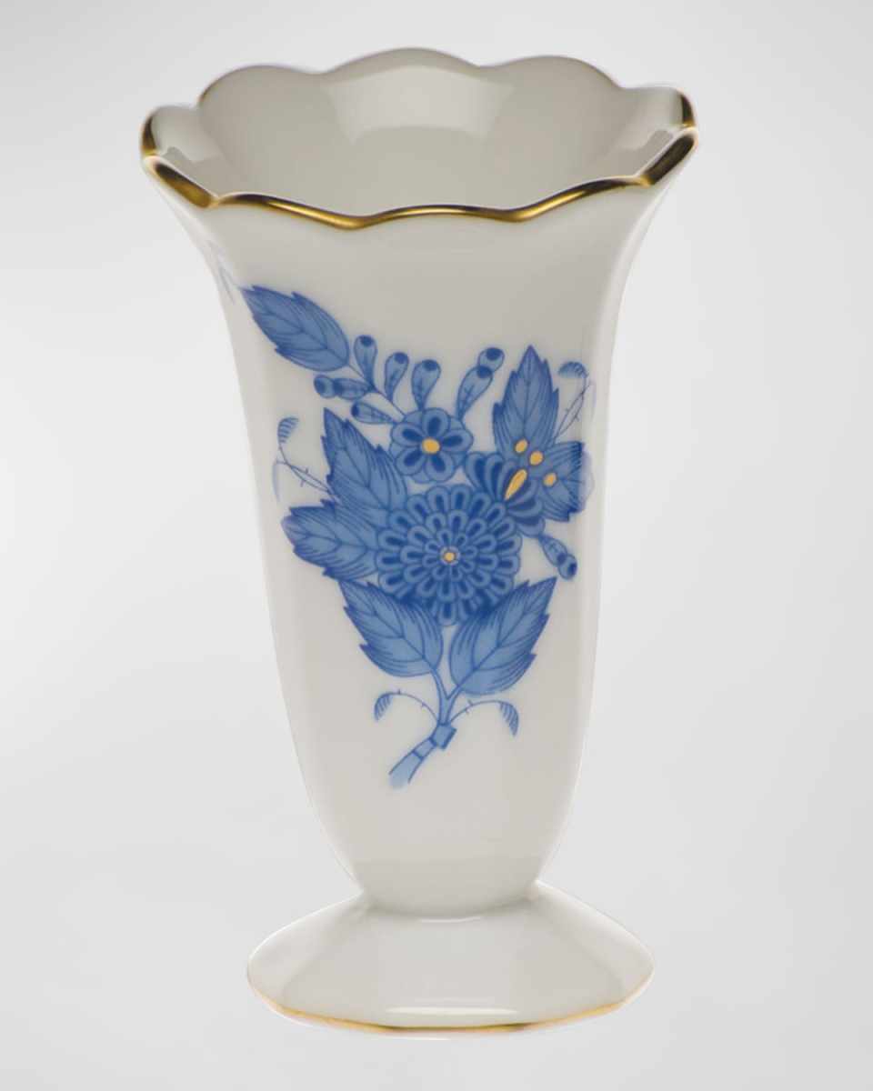 Chinese Bouquet Blue Scalloped Bud Vase