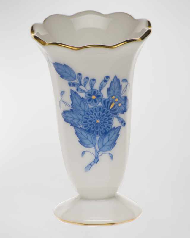 Chinese Bouquet Blue Scalloped Bud Vase