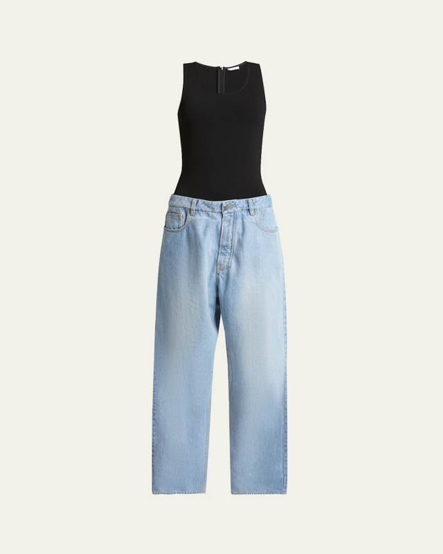 Jersey Tank Top Denim Jumpsuit
