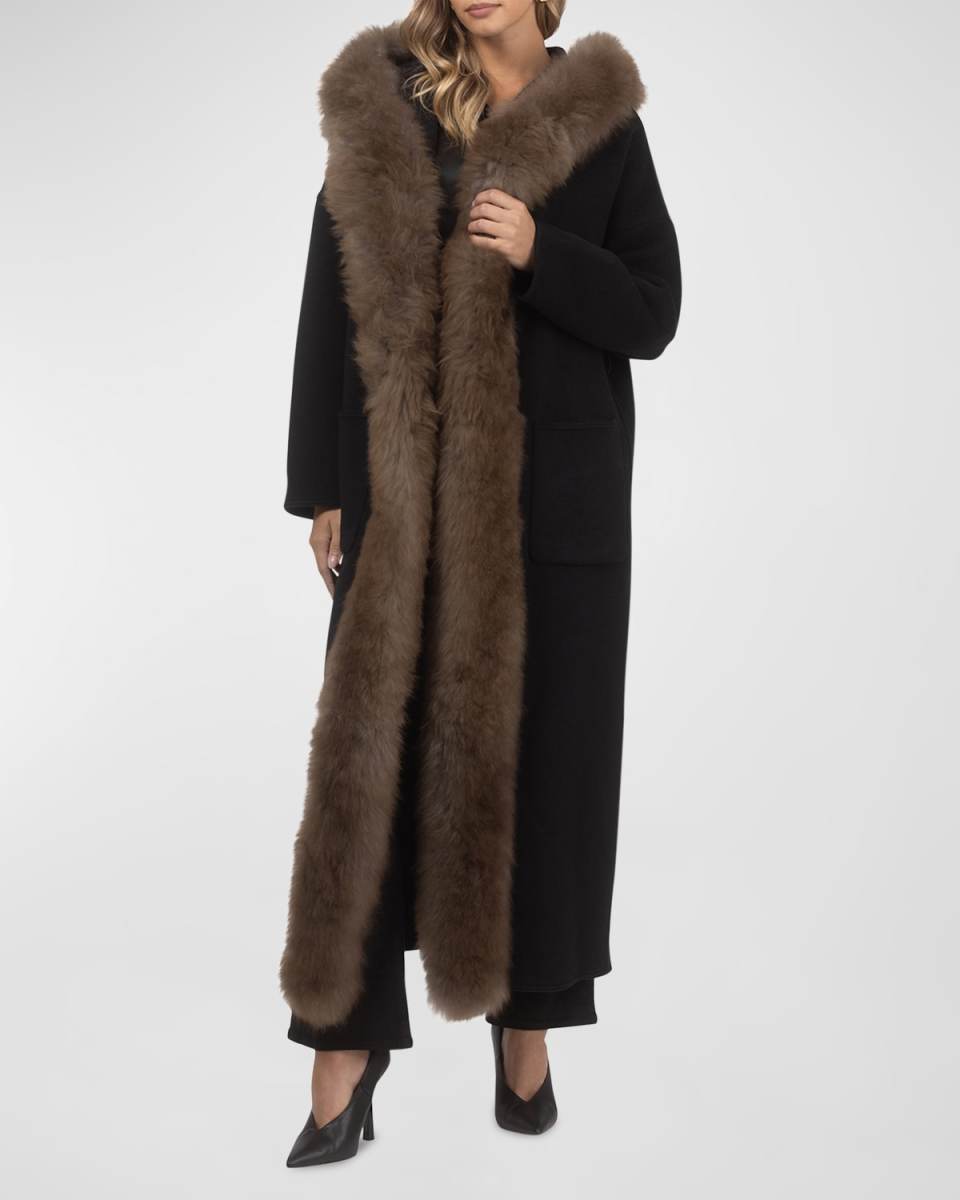 Cashmere Wrap Parka Jacket With Cashmere Goat Shearling Trim