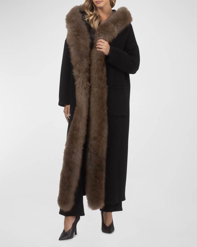 Cashmere Wrap Parka Jacket With Cashmere Goat Shearling Trim