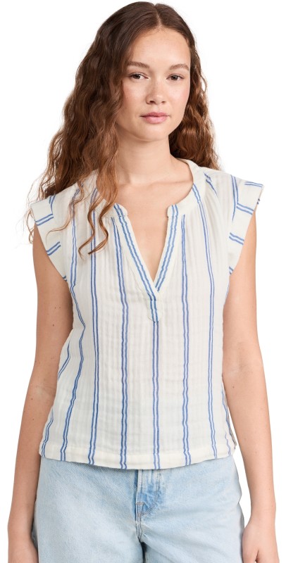 Faherty Dream Cotton Gauze Dylan Top Back Bay Stripe