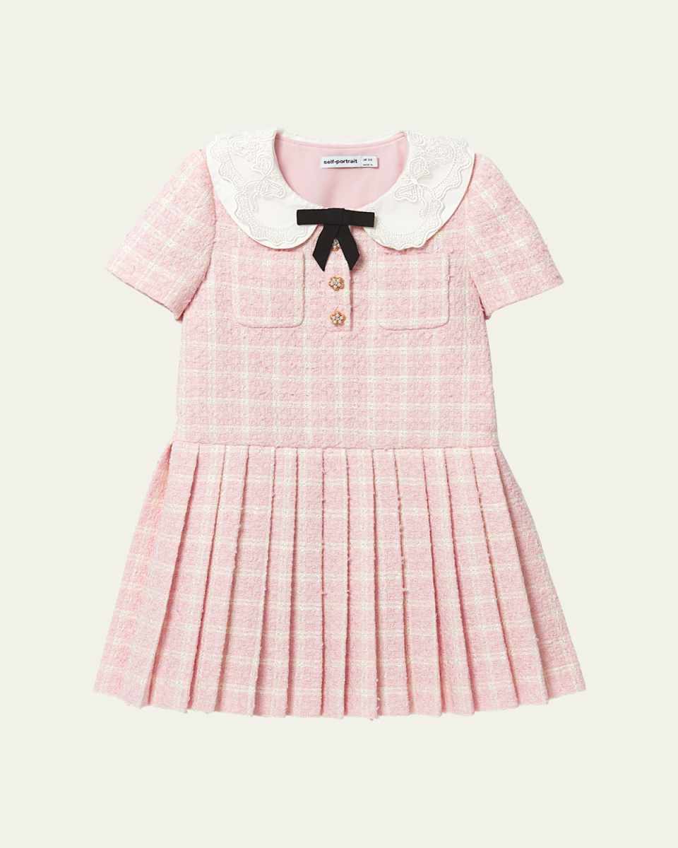 Girl's Boucle Check-Print Dress, Size 3T-12