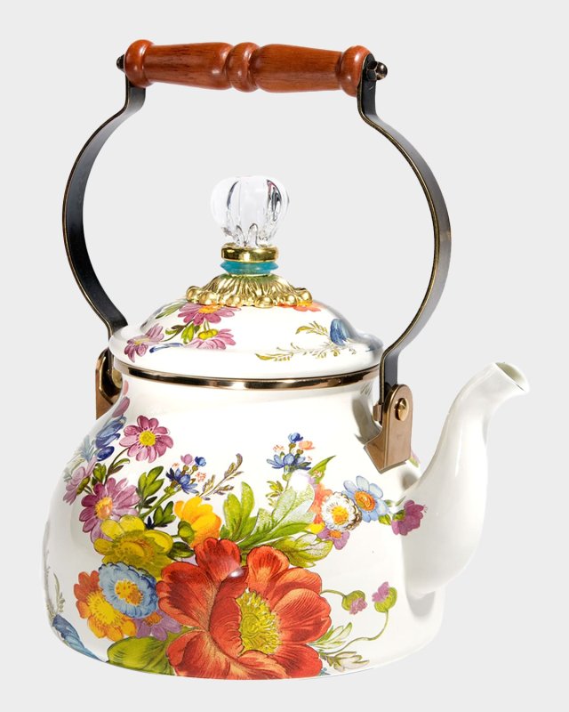 Flower Market White Two-Quart Tea Kettle