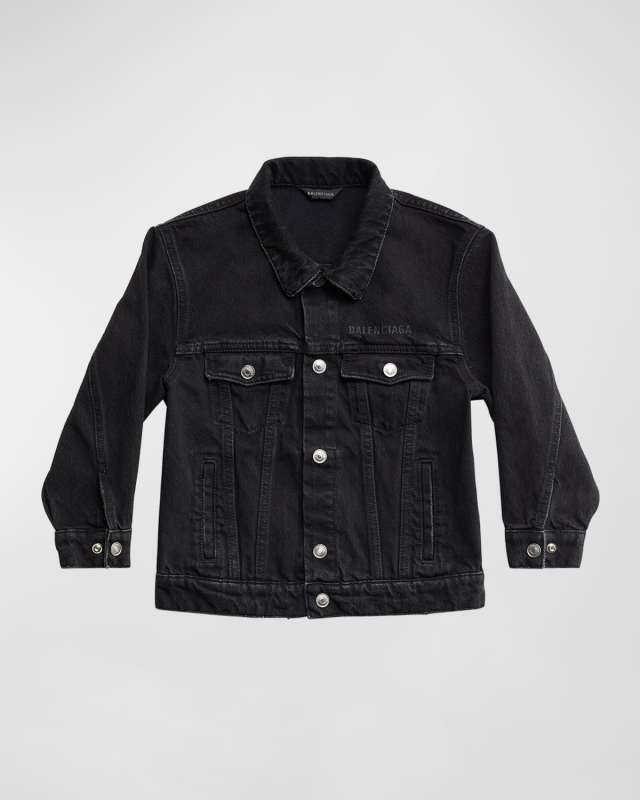 Kid's Logo-Print Japanese Oversized Denim Jacket, Size 2-10