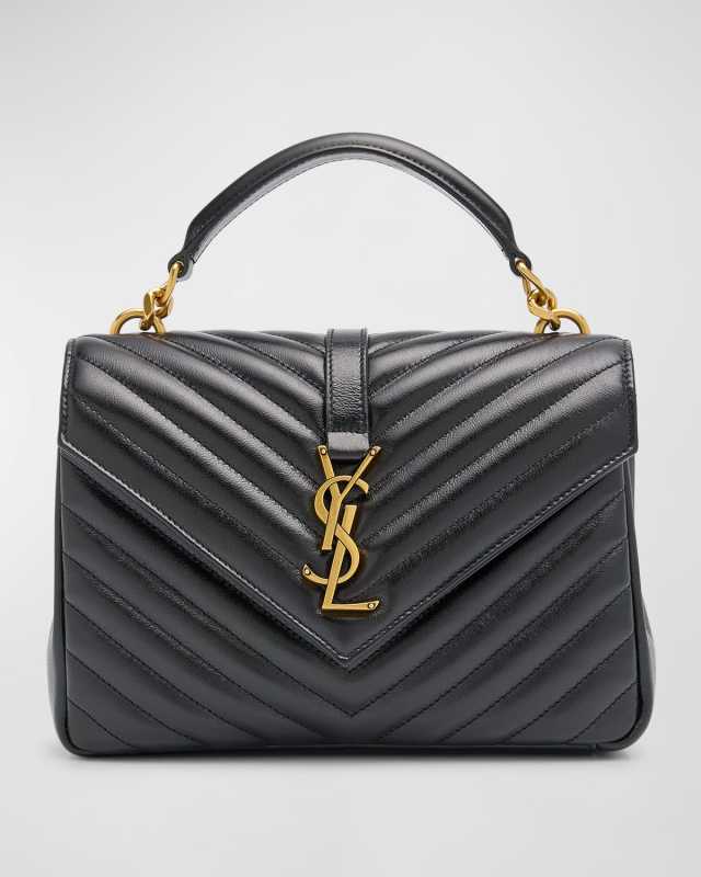 College Medium YSL Flap Top-Handle Bag in Quilted Leather