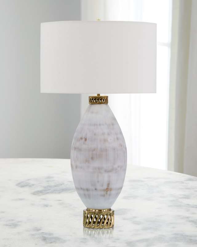 White and Cream Marbled Glass Table Lamp