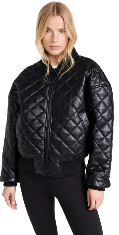 Good American Better Than Leather Quilted Bomber Black001