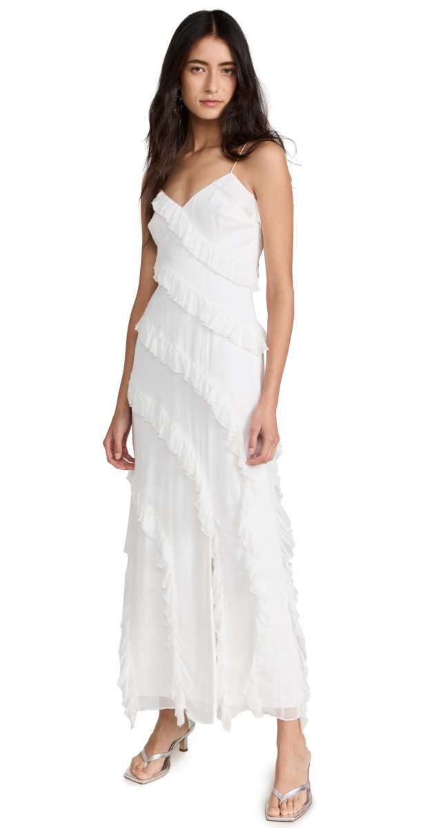 AMUR Chara Ruffle Evening Gown White