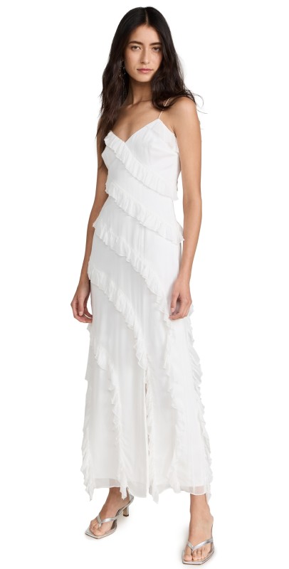 AMUR Chara Ruffle Evening Gown White