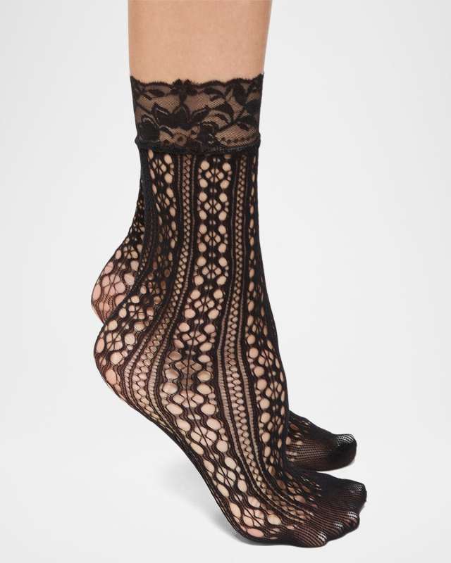Alexia Fishnet Lace-Cuff Crew Socks