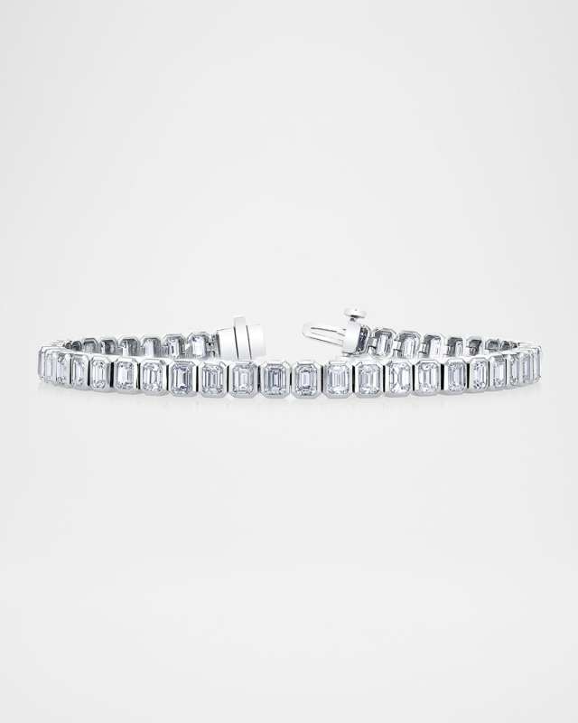 x Christina Adamo Platinum North-South Emerald-Cut Bezel Diamond Bracelet, 7"L, 12.90tcw