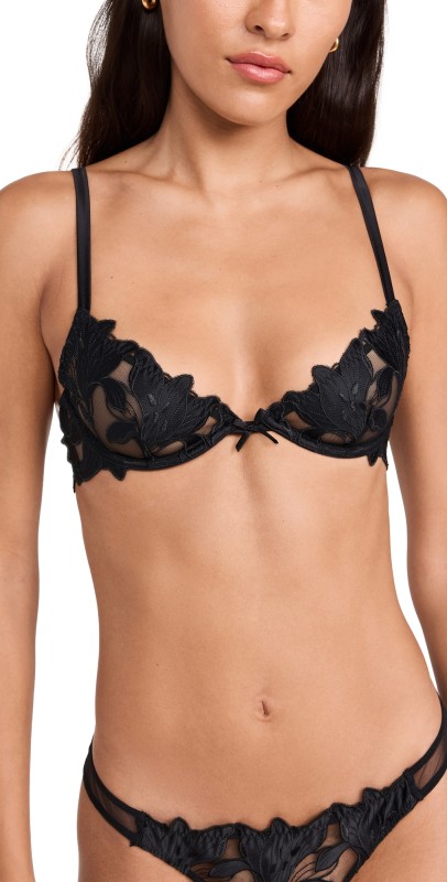 Fleur du Mal Lily Embroidery Plunge Demi Bra Black