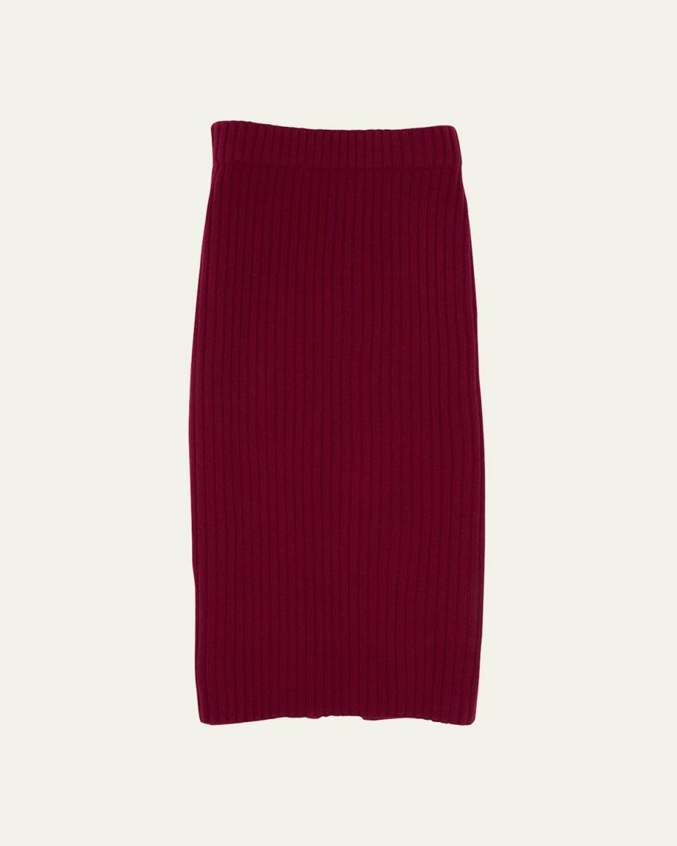 Ribbed Cashmere Midi Pencil Skirt