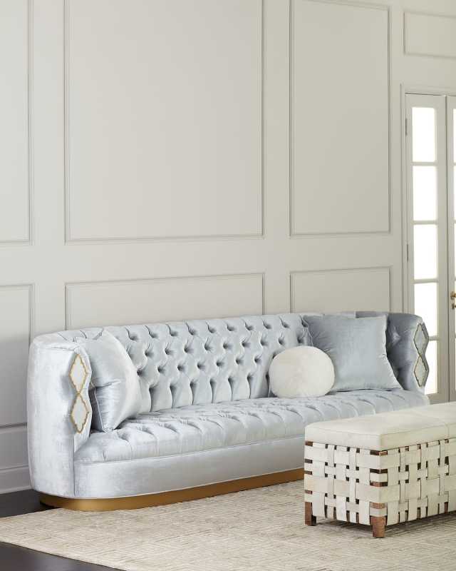 Elisa Marble Inlay Tufted Sofa, 113"