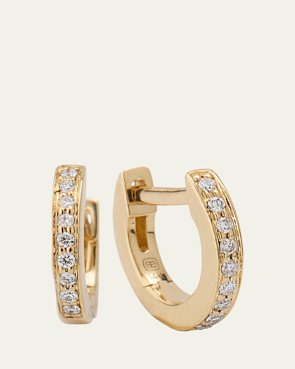 14K Gold Pavé Huggie Hoop Earrings