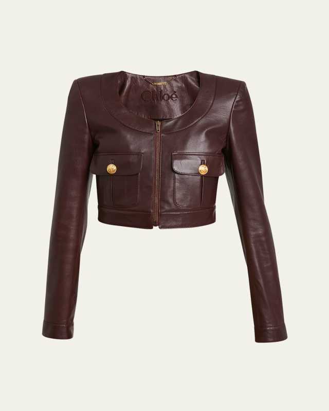 Satin Nappa Leather Cropped Jacket