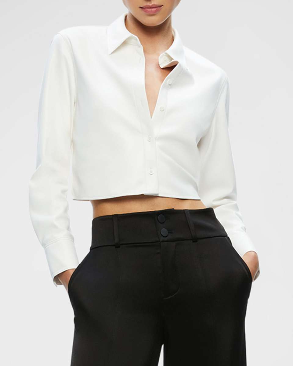 Leon Cropped Vegan Leather Button-Front Shirt
