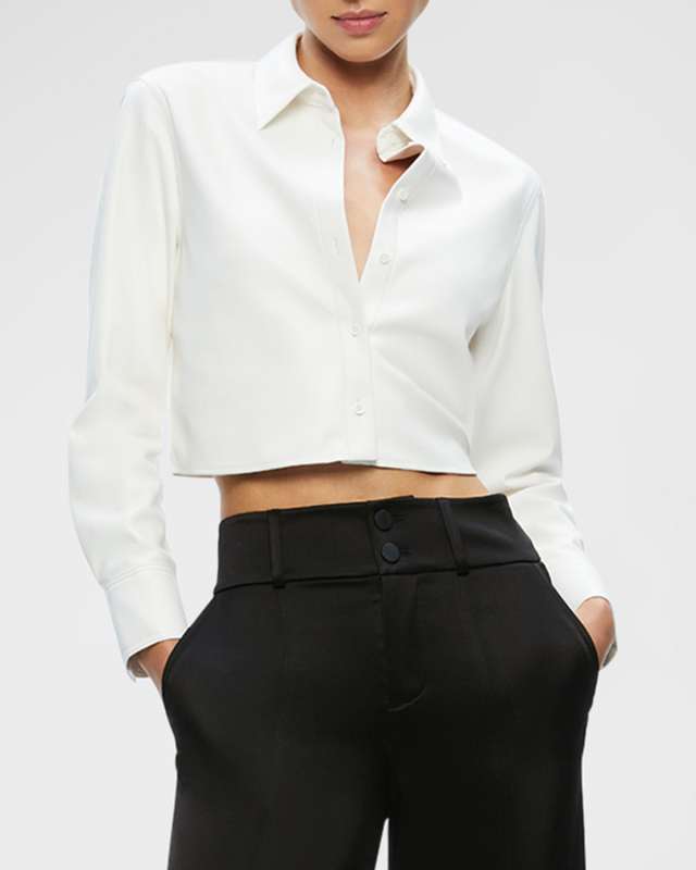 Leon Cropped Vegan Leather Button-Front Shirt