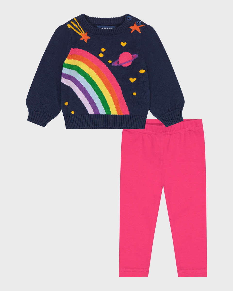 Girl's Rainbow & Space Graphic Sweater W/ Leggings, Size Newborn-24