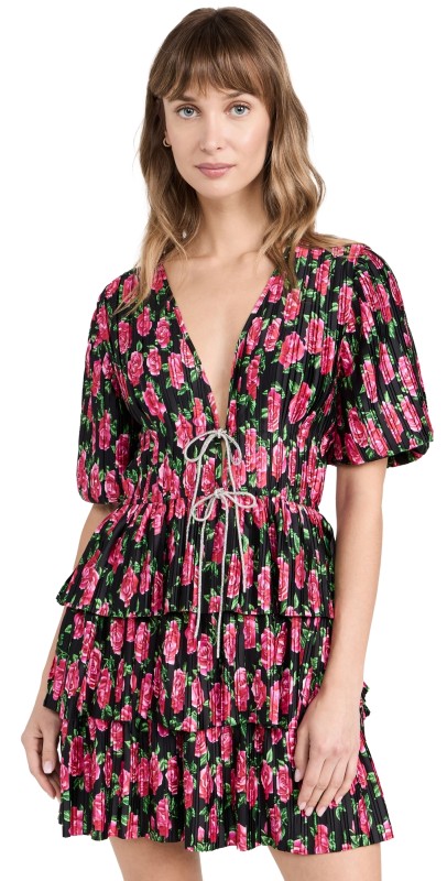 WAYF Tie Front Mini Dress Red Roses