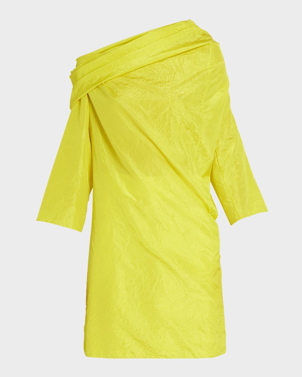 Sifo Draped One-Shoulder Long-Sleeve Crinkle Silk Top