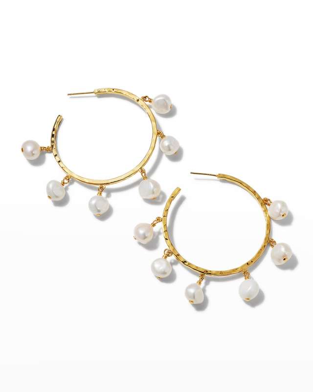 Pearl Drop Skinny Hoop Earrings