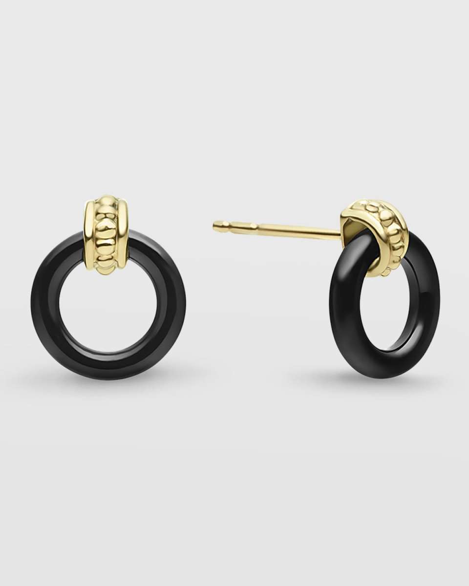 18K Caviar Black Ceramic 10mm Drop Earrings