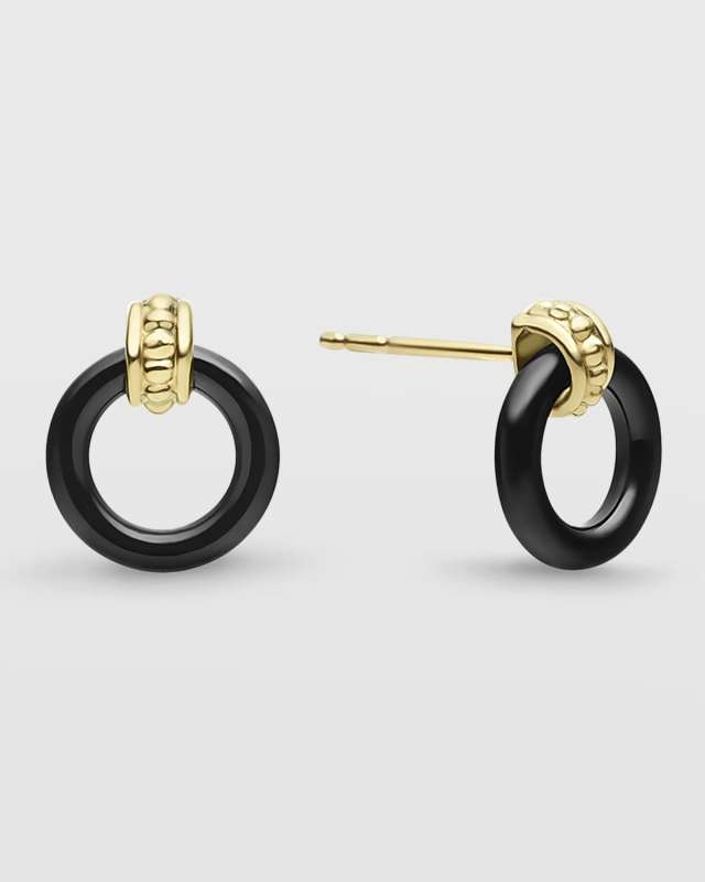 18K Caviar Black Ceramic 10mm Drop Earrings