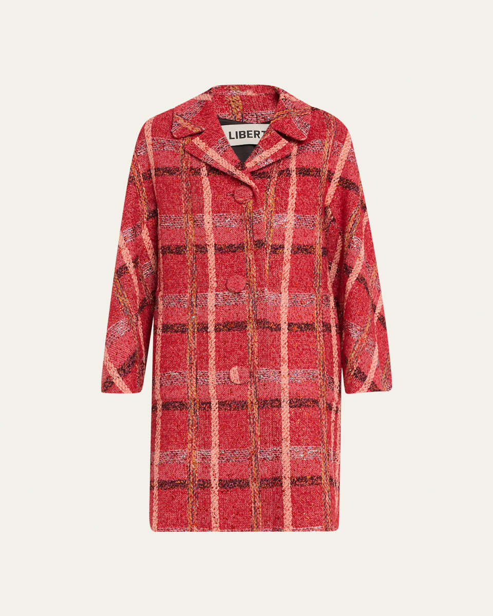 Red Boucle Heavy Stardust Top Coat with Crystals