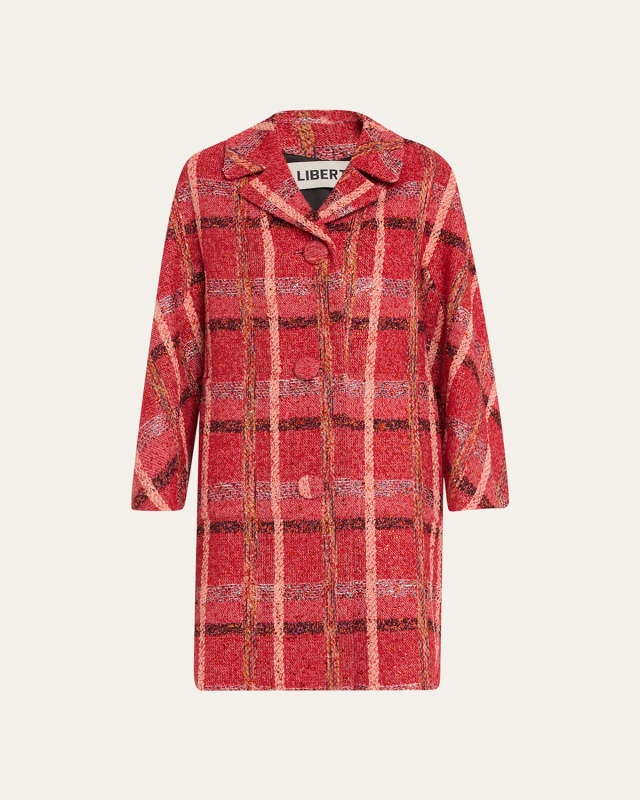 Red Boucle Heavy Stardust Top Coat with Crystals