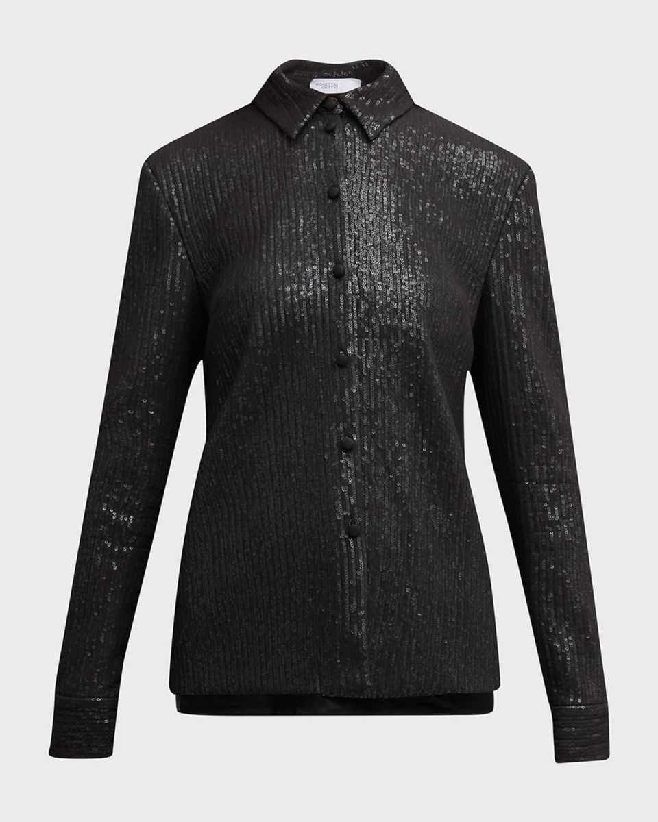 Sequin Chiffon Slim Collared Shirt