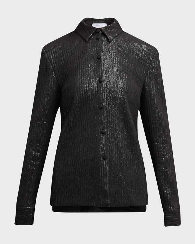 Sequin Chiffon Slim Collared Shirt