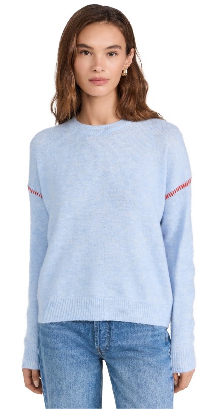 SUNDRY Baseball Stitch Crew Neck Sweater Blue Linen
