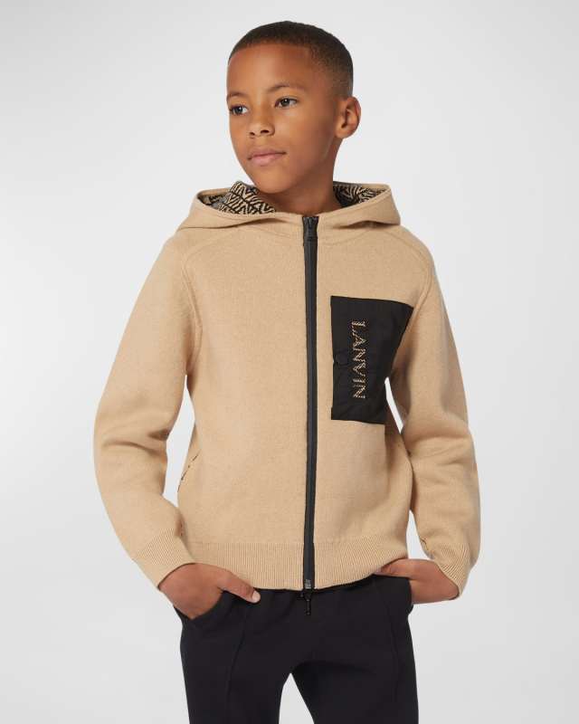 Boy's Clair Obscur Logo-Print Knitted Cardigan, Size 4-6